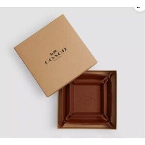 Coach Boxed Valet Tray Set Of Two Brown Saddle Smooth Leather CU213 New $250